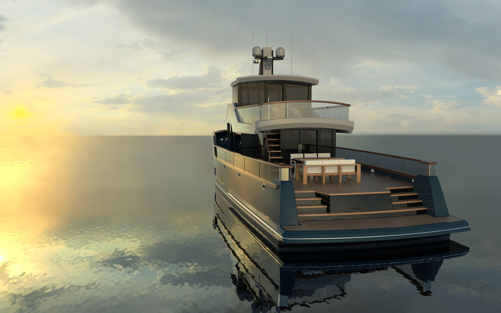 Van Dam 70' Trawler, sunset