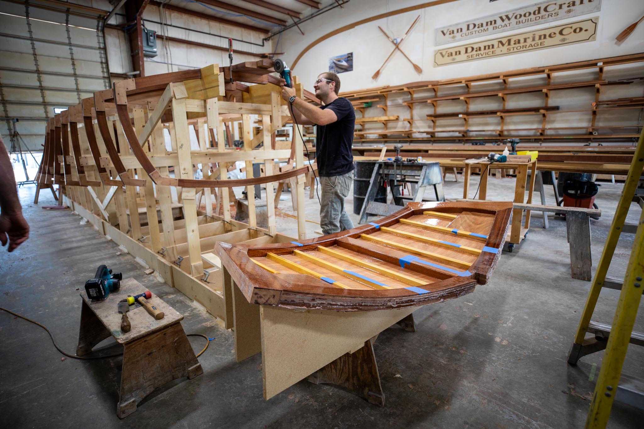 Craftsman preparing to fit the transom of Last Call